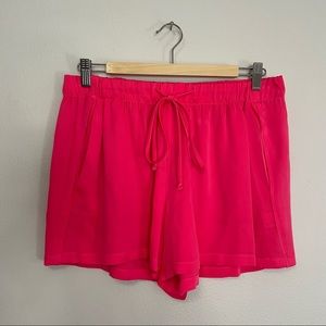 Milly Fuchsia Pink Silk Short Shorts with Pockets and Draw Strings